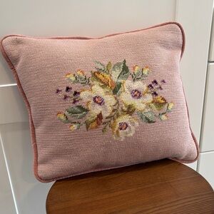Pink Floral Needlepoint Throw Pillow
